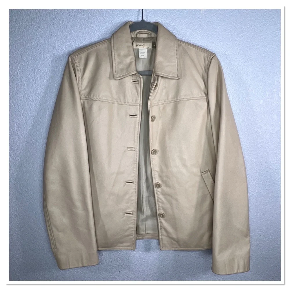 J Crew VINTAGE Women’s Beige Leather Jacket Sz M